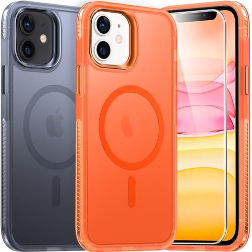 Ultcase Magnetisch für iPhone 11 Hülle: [Quadratische Kanten][Transluzente Matte Schutzhülle] [Kompatibel mit Magsafe]mit Panzerglas Schutzfolie,Stoßfest Slim Handyhülle für iPhone 11 6.1"-Orange von Ultcase
