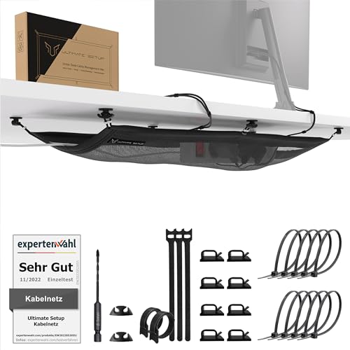 Kabelnetz Schreibtisch für ideales Kabelmanagement - Flexibler Kabelkanal Schreibtisch –Jedes Kabel verstecken (63,5x24 cm, Schwarz) von Ultimate Setup