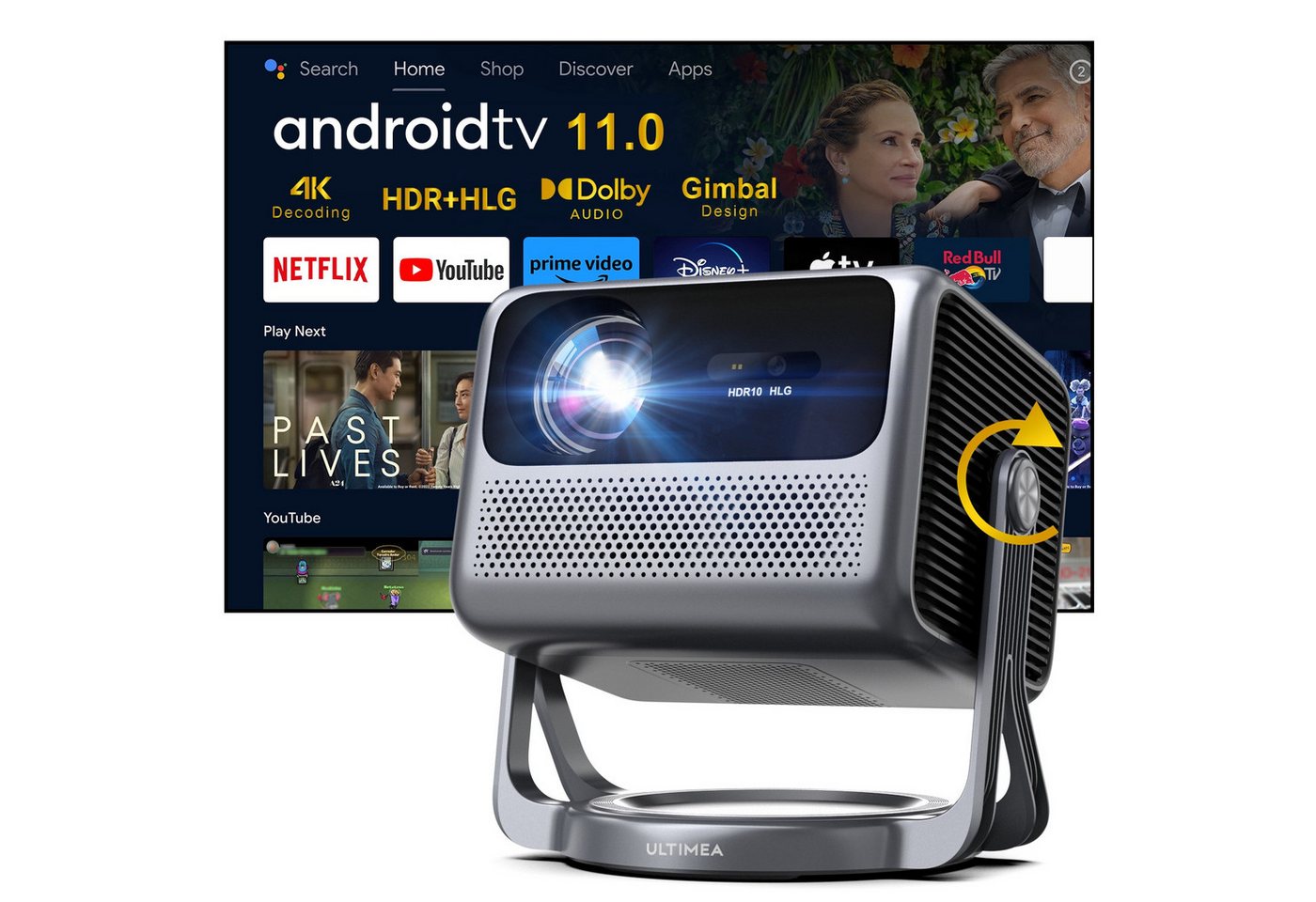 Ultimea Nova C40 Smart Projektor Andriod TV 11, 5G+2.4G WiFi, BT 5, LCD-Beamer (1920 x 1080 px, 600 ANSI-Lumen, Dolby Audio, 90° Gimbal Design, 4K Heimkino) von Ultimea