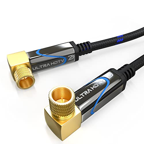 Ultra HDTV 15m SAT Antennenkabel by, Satellitenkabel Koaxialkabel 2x Gewinkelt, F-Stecker (90° Grad) zu F-Stecker (90° Grad), Metallstecker für TV, HDTV, Radio, DVB-T, DVB-C, DVB-S, DVB-S2 von Ultra HDTV