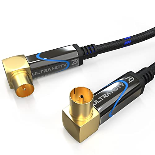 Ultra HDTV 15m TV Antennenkabel by, Koaxialkabel Koax Stecker (90° Winkel) zu Koax Kupplung (90° Winkel), Metallstecker für DVB-T und DVB-T2, DVB-C, DVB-S, DVB-S2, Radio, UKW, DAB von Ultra HDTV