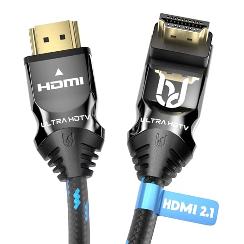 Ultra HDTV 90° 8K HDMI 2.1 Kabel - 1m kurz, Winkel-Stecker, 48 Gbps, 8K@60Hz, 4K@120Hz - Knickschutz - Nylon-Mantel von Ultra HDTV