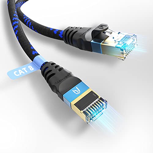 Ultra HDTV CAT 8.1 Netzwerkkabel – 25 Meter, 40 Gbps LAN Kabel, Patchkabel Gigabit RJ45 Ethernet, Knickschutz, Nylon-Ummantelung mit 40.000 Mbit Glasfaser von Ultra HDTV