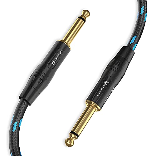 Ultra HDTV Premium 6,3mm Instrumentenkabel - Mono Klinkenkabel Gitarrenkabel mit 6,35 mm auf 6,35 mm Klinkenstecker mit Knickschutz Nylon-Mantel, Metall Steckern und vergoldeten Kontakten (1 Meter) von Ultra HDTV