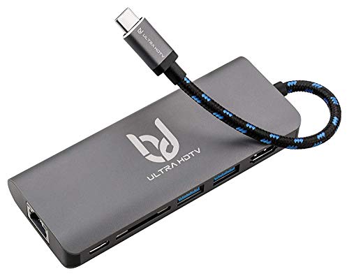 Ultra HDTV USB-C Multifunktions-Hub, edler Typ-C Datenhub mit 60W PD-Charge, Verfügbare Slots 1x HDMI Buchse, 2X USB 3.0, 1x SD-Card, 1x USB-C und 1x LAN von Ultra HDTV