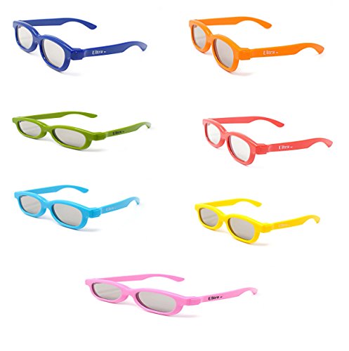 Ultra Rainbow Pack mit 7 Paar Passiven 3D-Brillen für Kinder zur Verwendung mit Allen Passiven Fernsehern Kino-Projektoren und RealD-Filmen Kreisförmig Polarisiert, 3D-Brillen von UltraByEasyPeasyStore