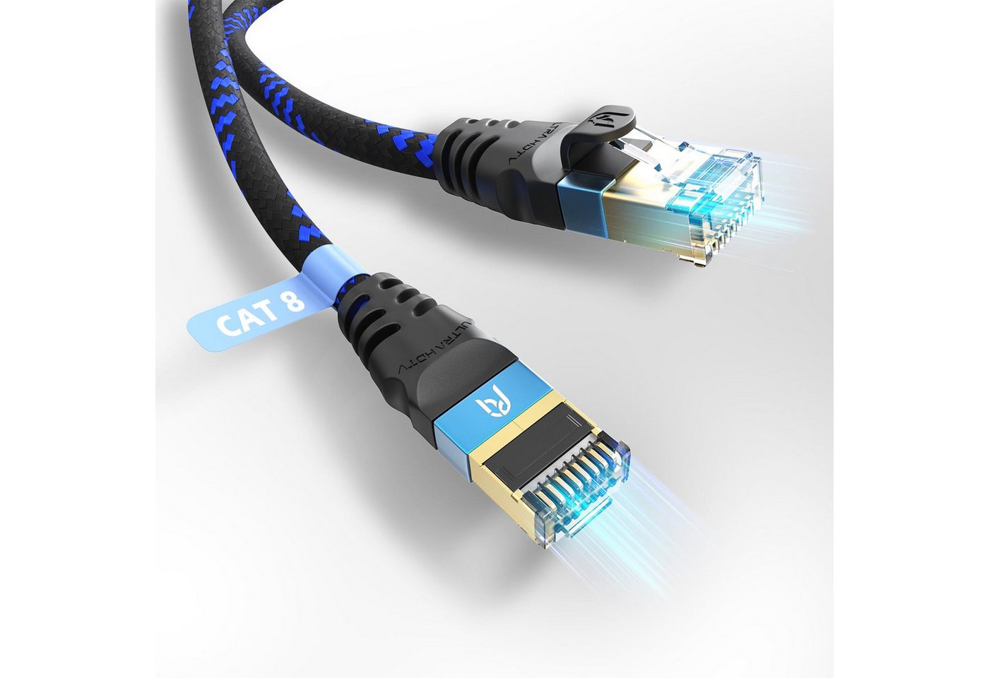 UltraHDTV CAT 8.1 40 Gbps LAN Kabel, Patchkabel Gigabit RJ45 Ethernet Netzwerkkabel, RJ45, Ethernet (1500 cm), Knickschutz, Nylon-Ummantelung mit 40.000 Mbit Glasfaser von UltraHDTV