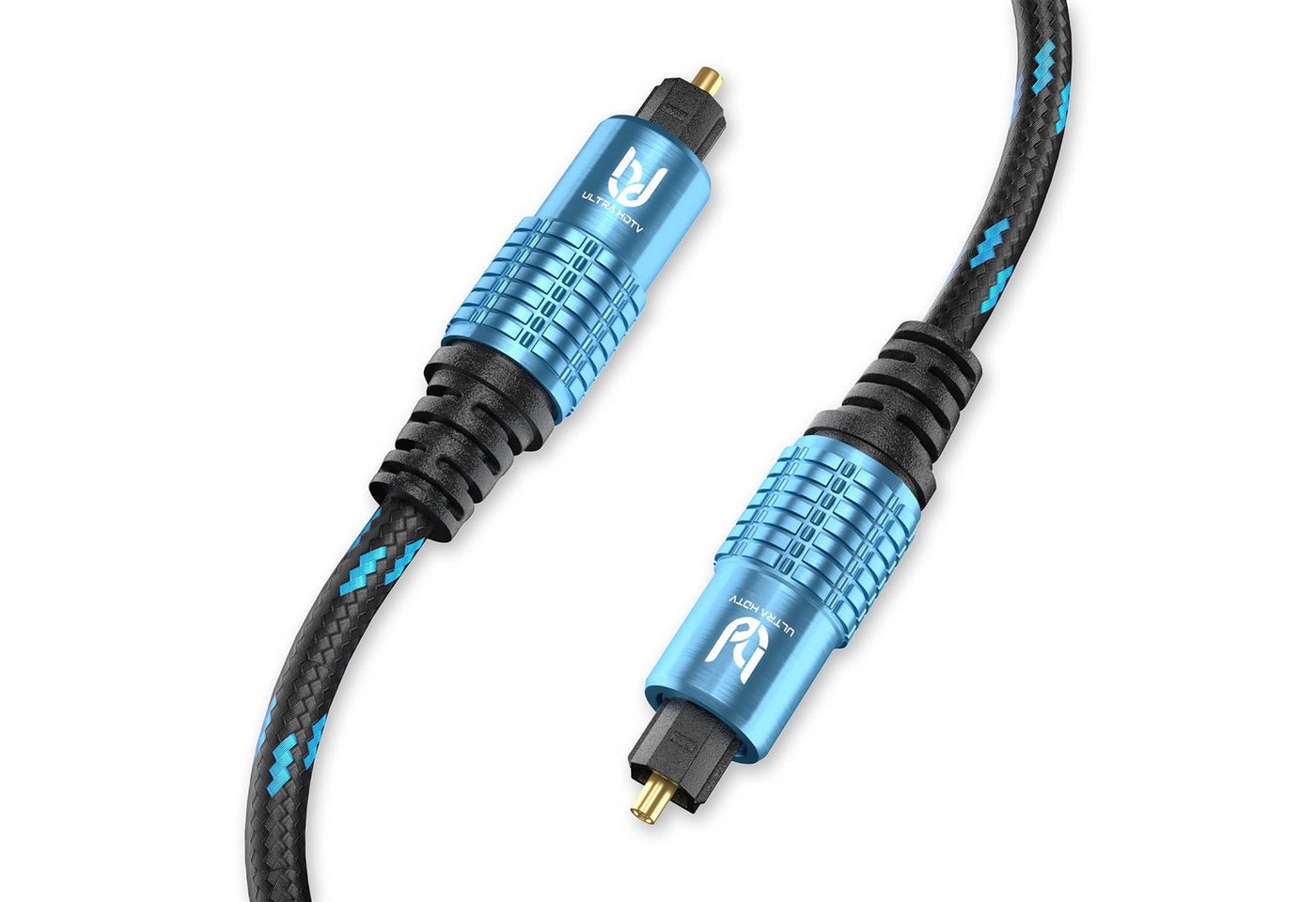 UltraHDTV Premium Toslink Kabel - Digitalkabel mit Knickschutz Nylon-Mantel Audio-Kabel, (1500 cm), Zugentlastung und Vollmetall Steckern mit Perfekter Passgenauigkeit von UltraHDTV