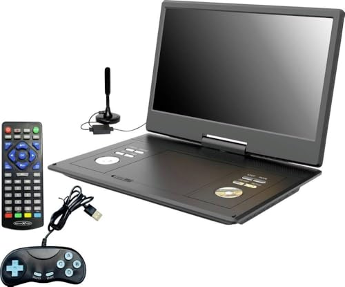 Reflexion 14 Zoll (36 cm) LCD-Monitor mit DVD-Player und DVB-T2 HD Tuner, integriertem Akku inklusive Gamepad, Game-Disk und 12V-Auto-Adapter von UltraMedia