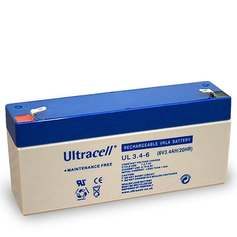 Ultracell UL 3.4-6 Blei Akku mit Faston 4,8mm Kontakten, Abmessungen 134x34x62mm von Ultracell