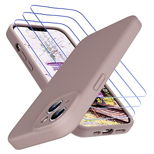Uluck iPhone 14 Hülle+Panzerglas Set [1 Handyhülle+ 3 Panzerglas] Flüssigsilikon Handyhülle mit 9H Displayschutzfolie Kompatibel mit iPhone 14(6,1 Zoll)-Sandrosa von Uluck