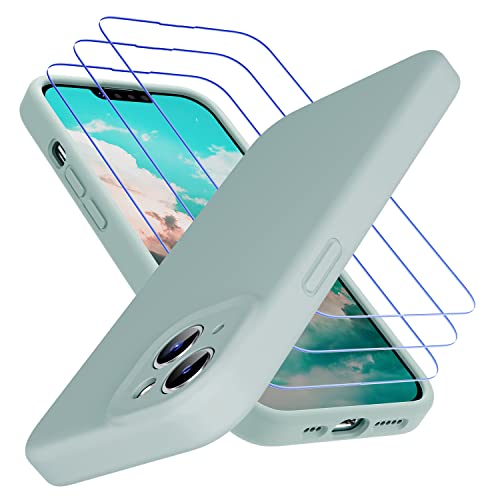 Uluck iPhone 14 Hülle+Panzerglas Set [1 Handyhülle+ 3 Panzerglas] Flüssigsilikon Handyhülle mit 9H Displayschutzfolie Kompatibel mit iPhone 14(6,1 Zoll)-hell Cyan von Uluck