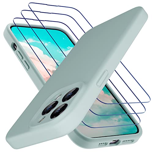 Uluck iPhone 14 Pro Max Hülle+Panzerglas Set [1 Handyhülle+ 3 Panzerglas] Flüssigsilikon Handyhülle mit 9H Displayschutzfolie Kompatibel mit iPhone 14 Pro Max(6,7 Zoll)-hell Cyan von Uluck