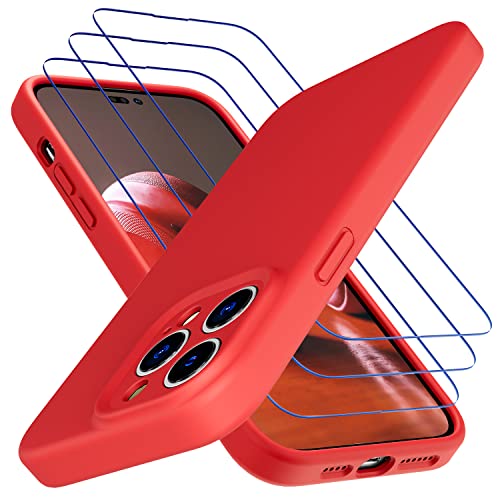 Uluck iPhone 14 Pro Max Hülle+Panzerglas Set [1 Handyhülle+ 3 Panzerglas] Flüssigsilikon Handyhülle mit 9H Displayschutzfolie Kompatibel mit iPhone 14 Pro Max(6,7 Zoll)-rot von Uluck