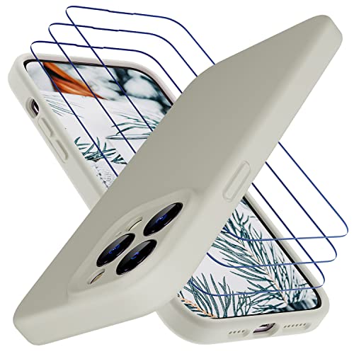 Uluck iPhone 14 Pro Max Silicone Case+Panzerglas Set [1 Handyhülle+ 3 Panzerglas] Flüssigsilikon Handyhülle mit 9H Displayschutzfolie Kompatibel mit iPhone 14 Pro Max(6,7 Zoll)-Altweiß von Uluck
