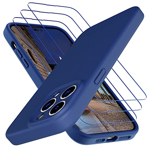 Uluck iPhone 14 Pro Max Silicone Case+Panzerglas Set [1 Handyhülle+ 3 Panzerglas] Flüssigsilikon Handyhülle mit 9H Displayschutzfolie Kompatibel mit iPhone 14 Pro Max(6,7 Zoll)-Kobaltblau von Uluck