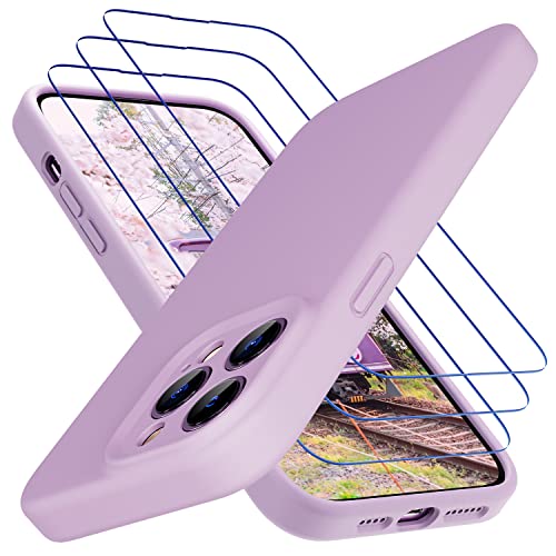 Uluck iPhone 14 Pro Max Silicone Case+Panzerglas Set [1 Handyhülle+ 3 Panzerglas] Flüssigsilikon Handyhülle mit 9H Displayschutzfolie Kompatibel mit iPhone 14 Pro Max(6,7 Zoll)-Morandi rosa von Uluck