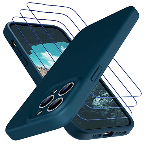 Uluck iPhone 14 Pro Max Silicone Case+Panzerglas Set [1 Handyhülle+ 3 Panzerglas] Flüssigsilikon Handyhülle mit 9H Displayschutzfolie Kompatibel mit iPhone 14 Pro Max(6,7 Zoll)-dunkelgrün von Uluck