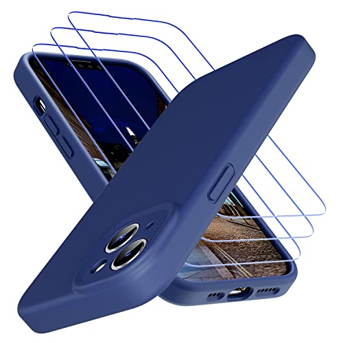 Uluck iPhone 14 Silicone Case+Panzerglas Set [1 Handyhülle+ 3 Panzerglas] Flüssigsilikon Handyhülle mit 9H Displayschutzfolie Kompatibel mit iPhone 14(6,1 Zoll)-Kobaltblau von Uluck