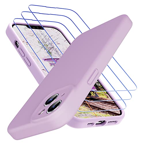 Uluck iPhone 14 Silicone Case+Panzerglas Set [1 Handyhülle+ 3 Panzerglas] Flüssigsilikon Handyhülle mit 9H Displayschutzfolie Kompatibel mit iPhone 14(6,1 Zoll)-Morandi rosa von Uluck