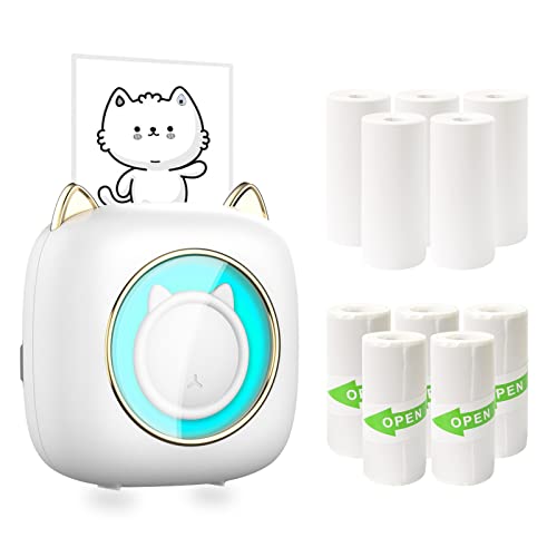 Umelee Mini Drucker mit 10 Rollen Druckpapier, Tragbarer Mobiler Drucker für iOS Android, Thermodrucker Bluetooth Sticker Drucker, Fotodrucker für Reise Liste Studiennotizen Etikett, Druckbreite≤55mm von Umelee