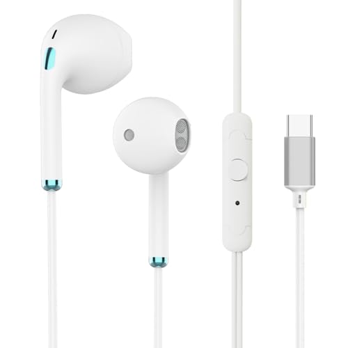 USB-C-Kopfhörer mit Kabel für iPhone 15, iPad Pro Air Mini, Google Pixel, Samsung, Typ C Kopfhörer für MacBook, Lenovo, DELL, USBC Earbuds HiFi Stereo mit Mikrofon Lautstärkeregler, 1 Stück von Umiharn