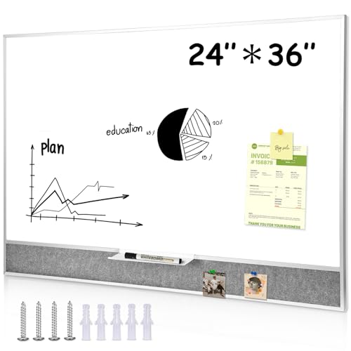Umtiti Dry Erase Whiteboard mit Filz Board Wandhalterung Pins Board,24" x36",Silber Aluminiumrahmen,2-1 Magnetic Dry Erase Whiteboard.MAR6090-LK-WH+FELT von Umtiti
