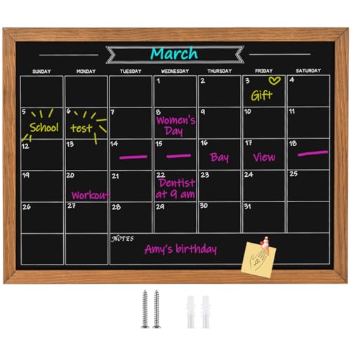 Umtiti Kalender-Kreidetafel, 60 x 80 cm, magnetische Oberfläche, rustikal, braun,massiver Kiefernholzrahmen, Aufhängetafel für Büro, Schule und Zuhause(YLHB-QZ-6080,DE) von Umtiti