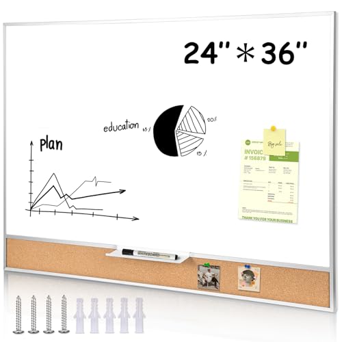 Umtiti Whiteboard Dry Erase mit Kork Board Wandhalterung Pins Board,24" x36",Silberner Aluminiumrahmen,2-1 magnetisches Dry Erase Whiteboard.MAR6090-LK-WH+CORK von Umtiti