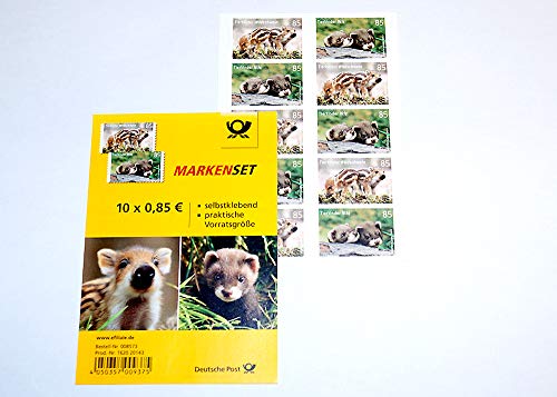 10x Briefmarke Tierkinder Markenset zu je 0,85 €, selbstklebend 10er-Set Wildschwein + Iltis Sammler von Unbekannt