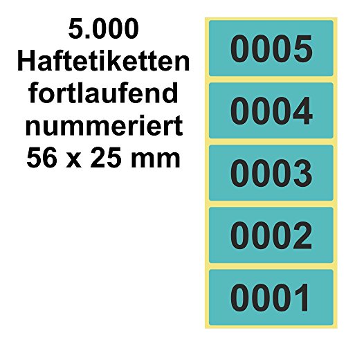 5.000 Etiketten / Aufkleber auf Rolle - BLAU - fortlaufend nummeriert - 56 x 25 mm von Unbekannt