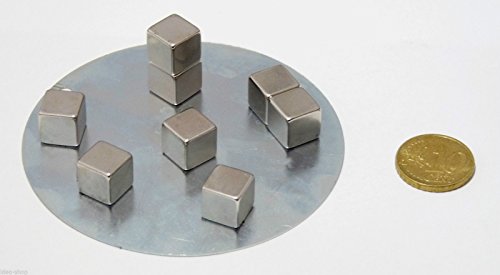 8 Neodym Design Magnetwürfel 10 mm silber - extra stark - mit runder Metallplatte zum Aufbewahren hält mind. 10 DIN A 4 Seiten - ideal für Glasmagnettafeln von Unbekannt