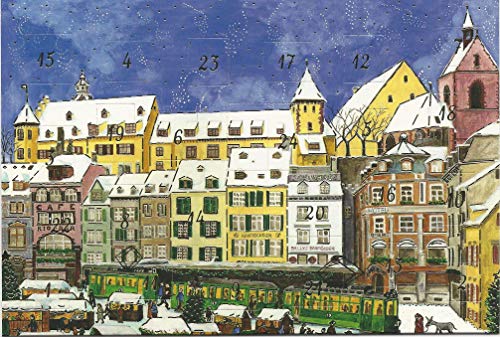 Adventskalenderkarten Set 4 Karten von Basel Nostalgie Weihnachten Grußkarten Goldprägung Kunstkarte von Unbekannt
