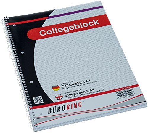 Büroring Collegeblock A4/80 Blatt kariert, holzfrei, weiß, 70g/qm von Unbekannt