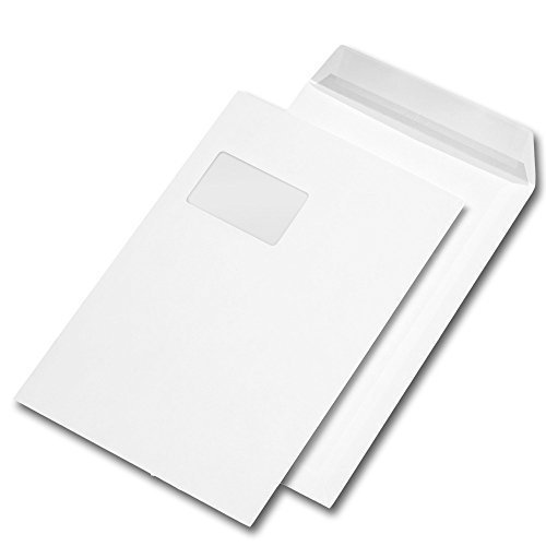 Versandtasche DIN C4, haftklebend, weiß, mit Fenster (55 x 90 mm) (500 Stück, DIN C4 | haftklebend | weiß | mit Fenster) von Unbekannt