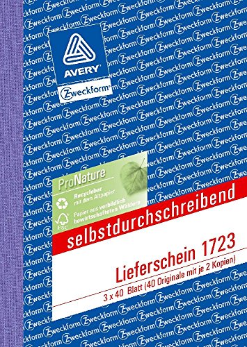 1723 Lieferscheine mit Empfangsschein, DIN A6, mit Empfangsschein, 3 x 40 Blatt, weiß, gelb, rosa von Unbranded