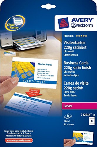 C32016-10 Premium Visitenkarten, 85 x 54 mm, beidseitig beschichtet - satiniert, 10 Blatt/100 Stück von Unbranded