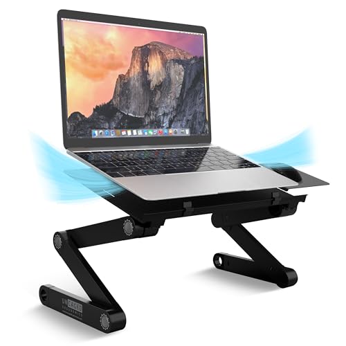 WorkEZ Best Verstellbarer Laptop-Kühlständer und Schoßpult, für Bett, Couch, mit Mauspad, ergonomische Höheneinstellung, Neigungswinkel, Aluminium, tragbar, für Macbook Pro, Computer, Klapphalterung von Uncaged Ergonomics