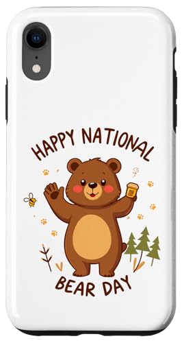 Happy National Bear Day Niedlicher Cartoon-Bär mit Honig und Biene Hülle für iPhone XR Happy National Bear Day Niedlicher Cartoon-Bär mit Honig und Biene Hülle für iPhone XR von Unconventional Celebrations