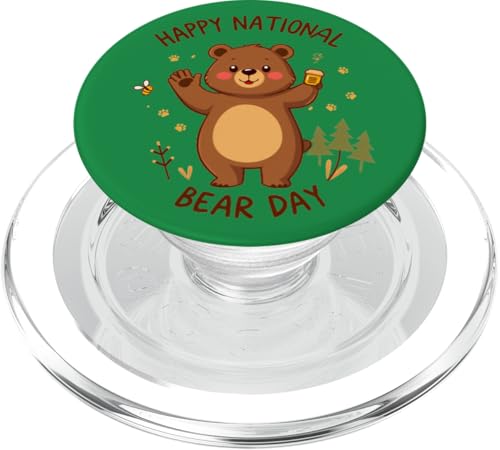 Happy National Bear Day Niedlicher Cartoon-Bär mit Honig und Biene PopSockets PopGrip für MagSafe Happy National Bear Day Niedlicher Cartoon-Bär mit Honig und Biene PopSockets PopGrip für MagSafe von Unconventional Celebrations