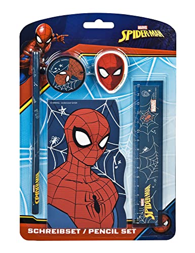 Undercover 6600000019 - Spider-Man Stiftset - Spider-Man Stiftset, Enthält Radiergummi, Bleistift, Lineal, Notizblock und einen Anspitzer von Undercover