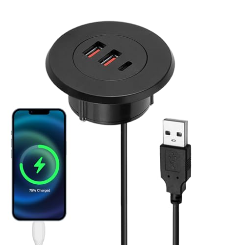 Desktop Grommet USB Port, Round Flush-Mount Desk Hole Charger, Electronic Accessories with 4.92ft Cord, Powerblock for Furniture, Mobile Phones, Tablets, 59.06 Inches Desktop Grommet USB Port, Round Flush-Mount Desk Hole Charger, Electronic Accessories with 4.92ft Cord, Powerblock for Furniture, Mobile Phones, Tablets, 59.06 Inches von Ungtyb
