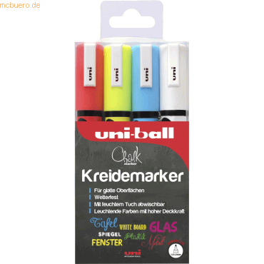 Uni-Ball Kreidemarker Uni Chalk PWE-5M 1,8-2,5mm sortiert VE=4 Stück von Uni-Ball