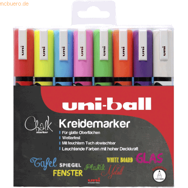 Uni-Ball Kreidemarker Uni Chalk PWE-5M 1,8-2,5mm sortiert VE=8 Stück von Uni-Ball