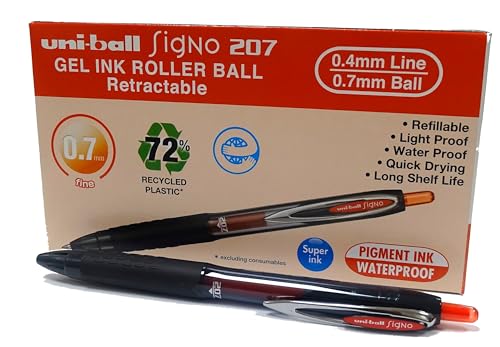 Uni-Ball Rollerball Signo UMN-207E Gel-Tinte, Rot, 0,7 mm, Box, 12 Stück von Uni-Ball