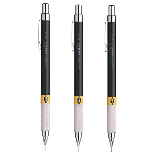Uni-Ball Uni Mitsubishi Pencil Druckbleistift Premium M552, nachfüllbar, technisches Zeichnen, mit verstellbarer Skala und Radiergummi, NanoDia-Mine, feine Linie 0,3 mm, 3 Stück von Uni-Ball