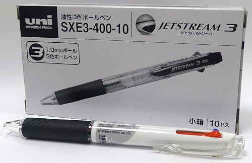 Uni-Ball Rollerball JetStream 3 (Schwarz, Blau, Rot) SXE3-400, Weiß, 1,0 mm, Box mit 10 Stück von Uni-Ball