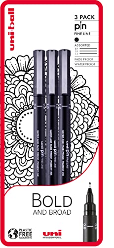 uni-ball Bold and Broad, 3 Stück uni-PIN Fineliner breite Zeichenstifte, Schwarz von Uni-Ball