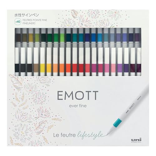 uni-ball Emott Uni Mitsubishi Pencil – Federmäppchen mit 40 Filzstiften – zum Schreiben, Zeichnen und Zeichnen im Stil – feine Spitze 0,4 mm – 40 Farben CF PEMSY/40 001 mehrfarbig von Uni-Ball