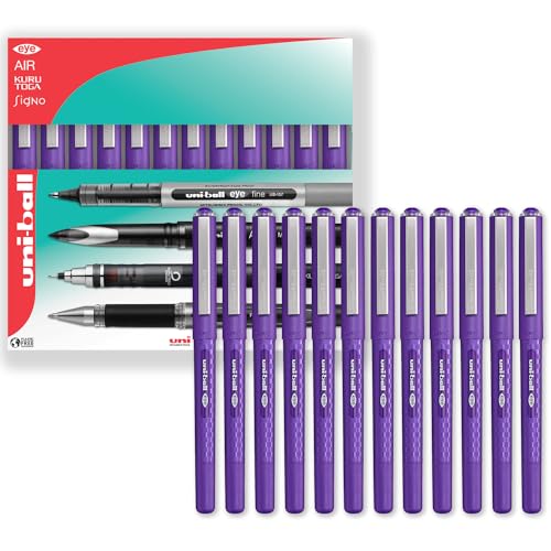 uni-ball Eye UB-157D Tintenroller mit flüssiger Tinte, 0,7 mm Spitze, violette Tinte, 12 Stück, in Geschenkbox von Uni-Ball